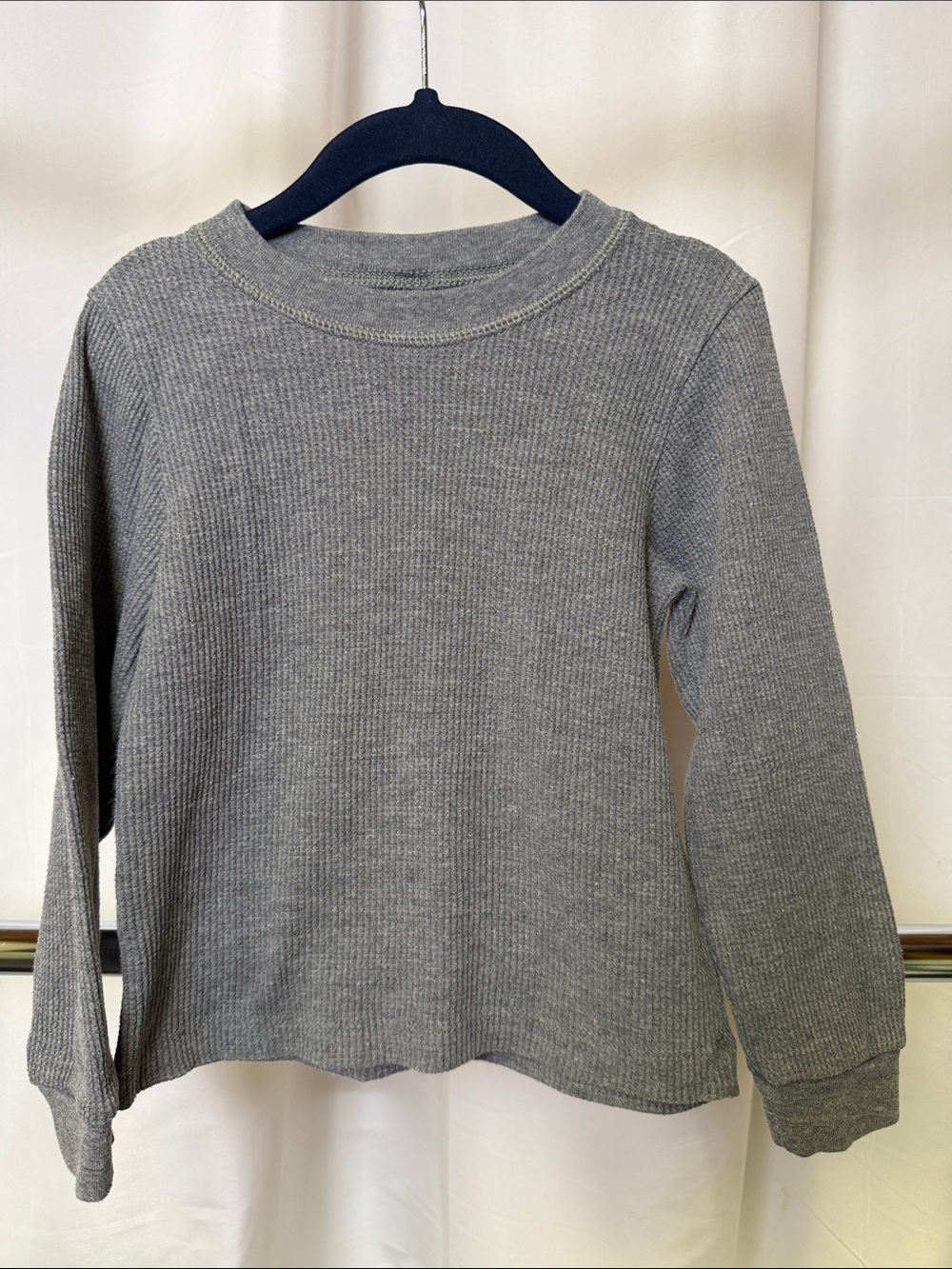 Royal apparel Kids Long-Sleeve Ribbed Crew Top in Gray size 3/4